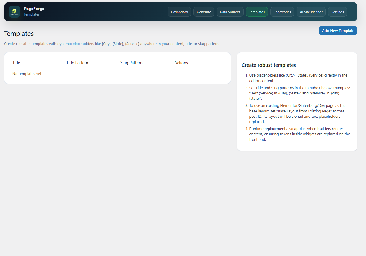 Templates - Create and edit your page templates.