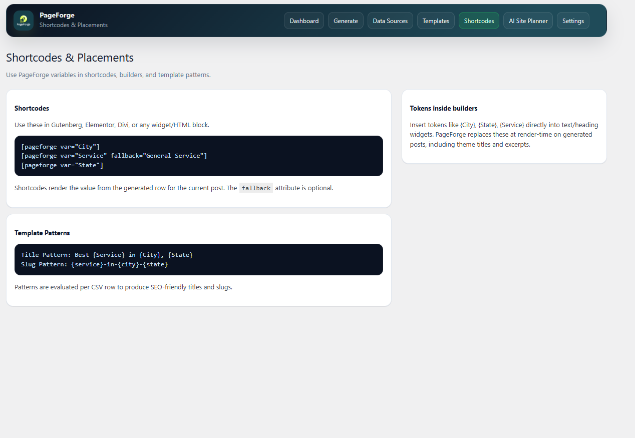 Shortcodes - Manage reusable shortcodes.