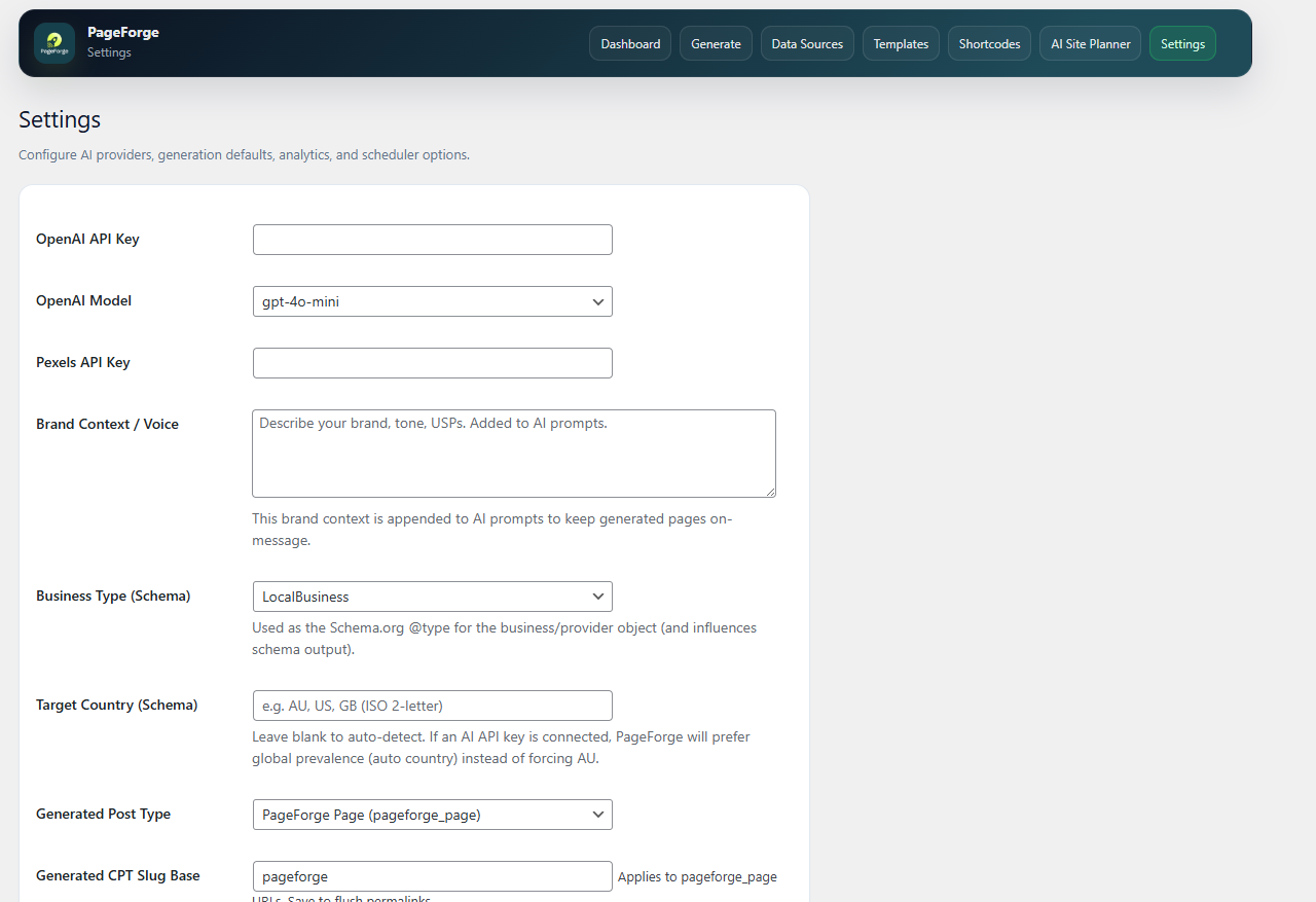 Settings - Configure plugin settings and licenses.