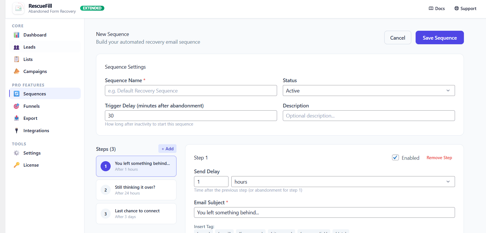 Sequences : A tool to build multi-step automated email series that follow up with leads over time.