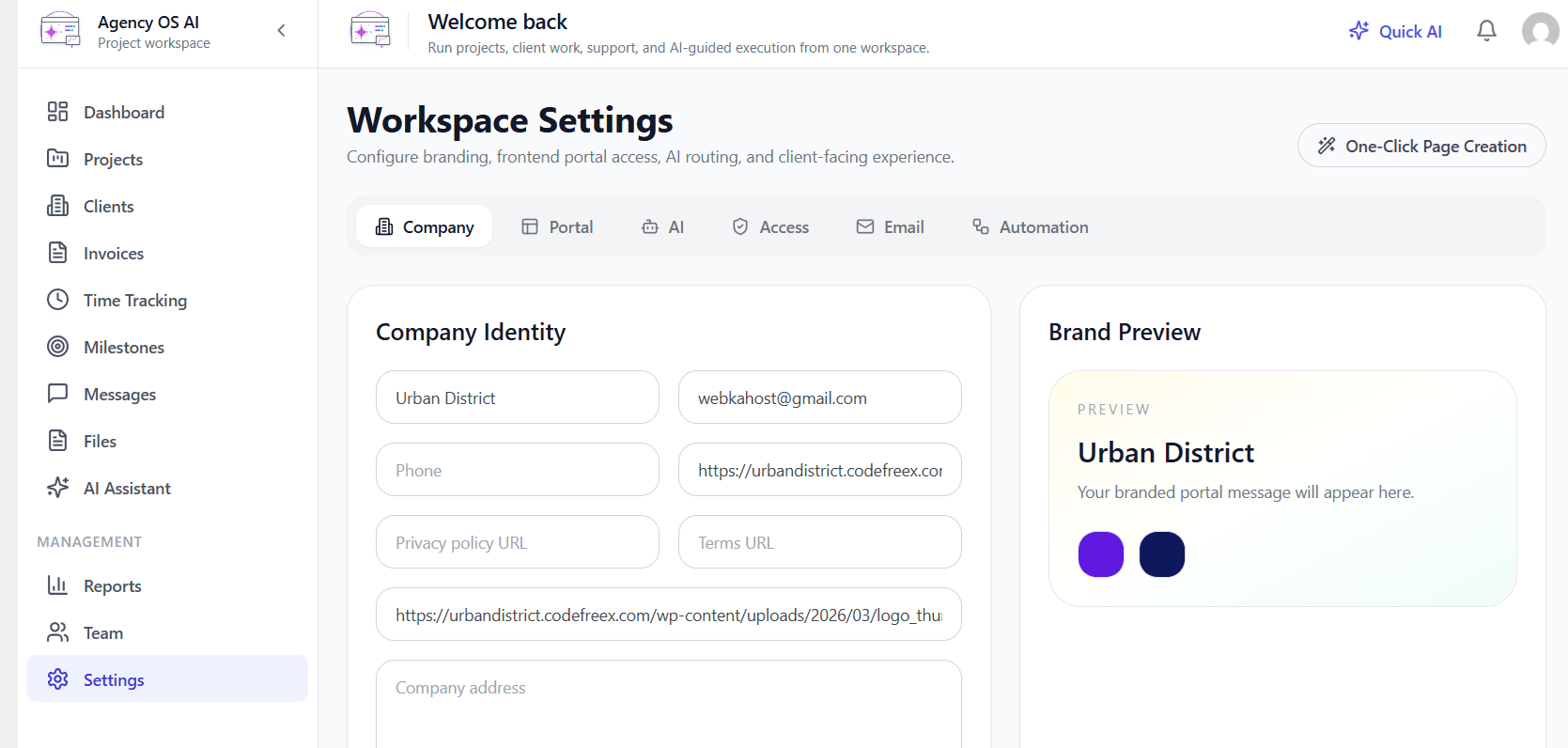 Settings : Brand Your Entire Agency Workspace and Go Live in One Click